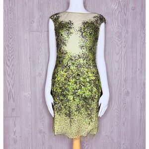 Basix black label beaded / sequin green mini dress formal / evening dress s-m